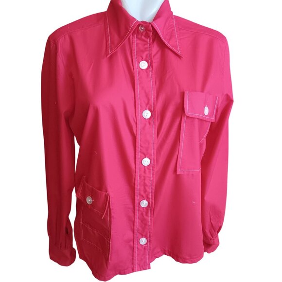 16 Large Vintage 60's The Nut Shirt Mod Blouse Chore Pocket Lady Manhattan Red - Picture 1 of 7